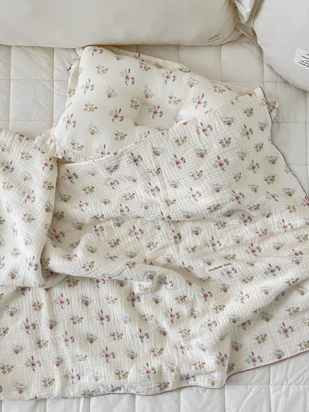 Cotton Muslin Toddler Kids Floral Throw Blanket Large,47"x51",Azalea | Reversibl